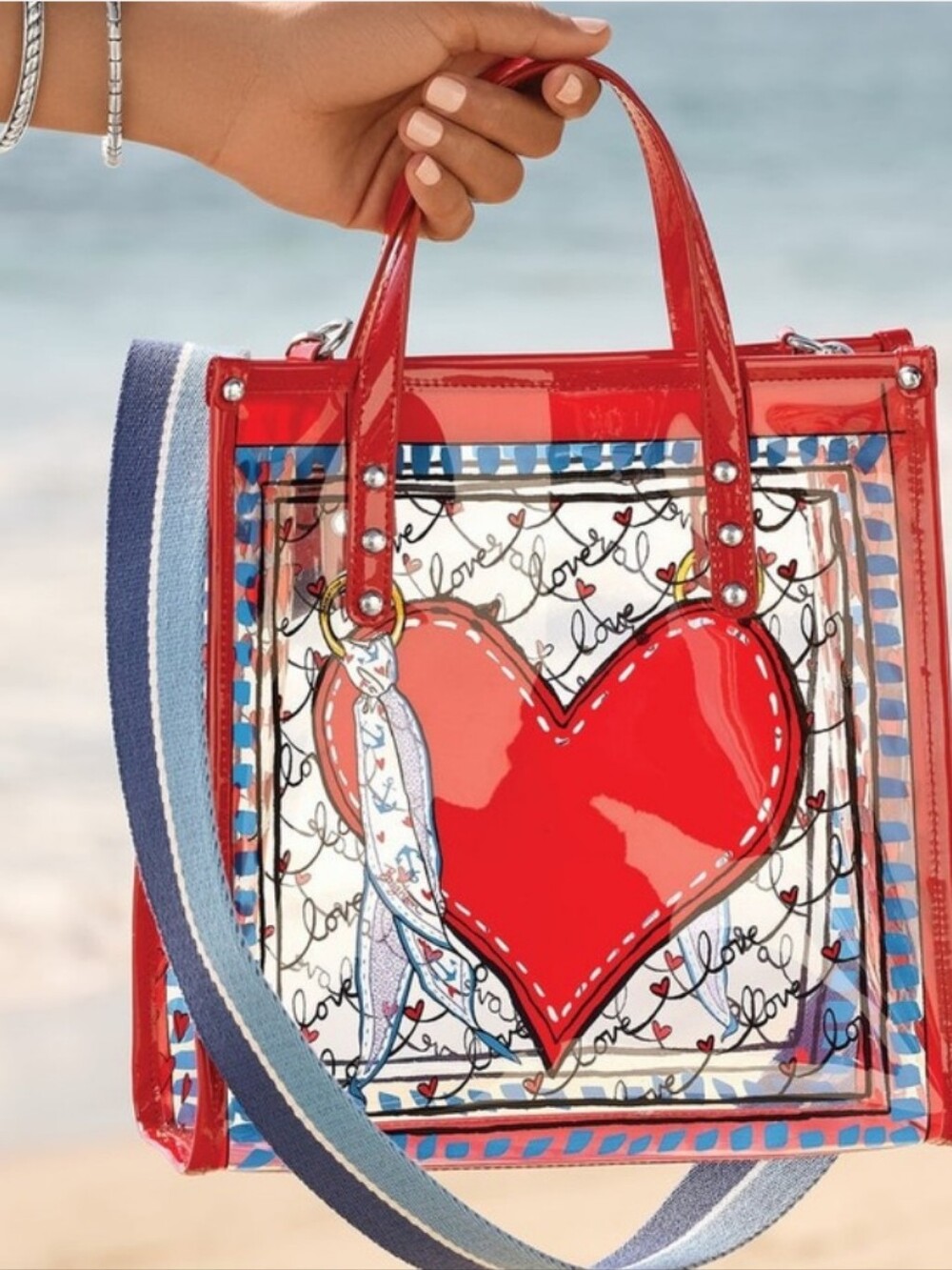 Brighton-Striped " Love " ♥️ Clear Vinyl Tote Bag - Crossbody - Picture 4 of 7